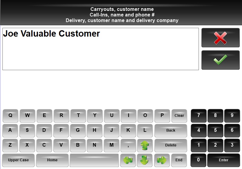 Carryout Image of Carryout Screen