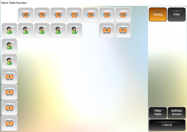 Choose Table Image of Dine-In Screen