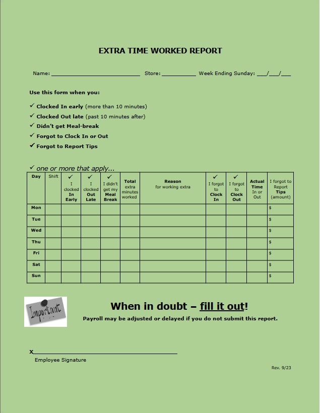 Image of Extra Time Worked Report