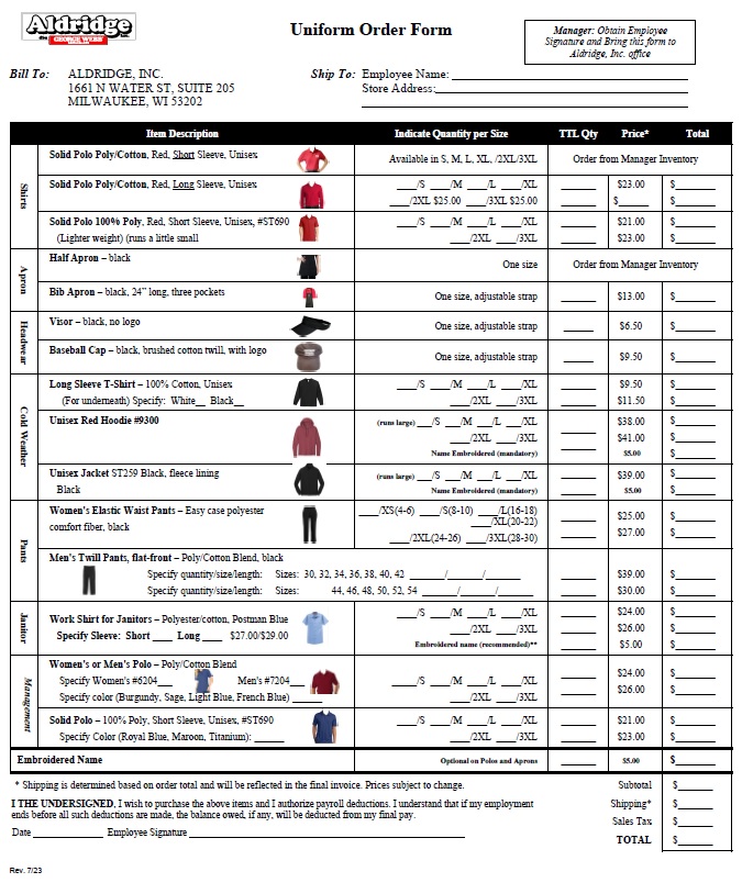 Image of Uniform Order
